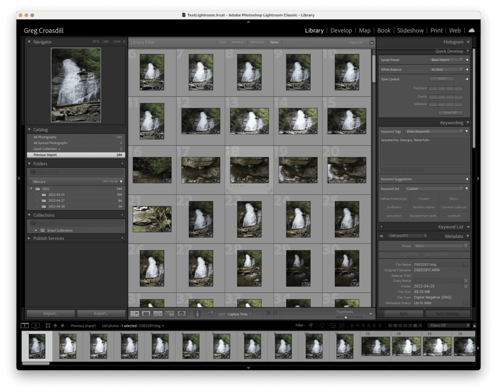 Lightroom's Library Module showing the Catalog